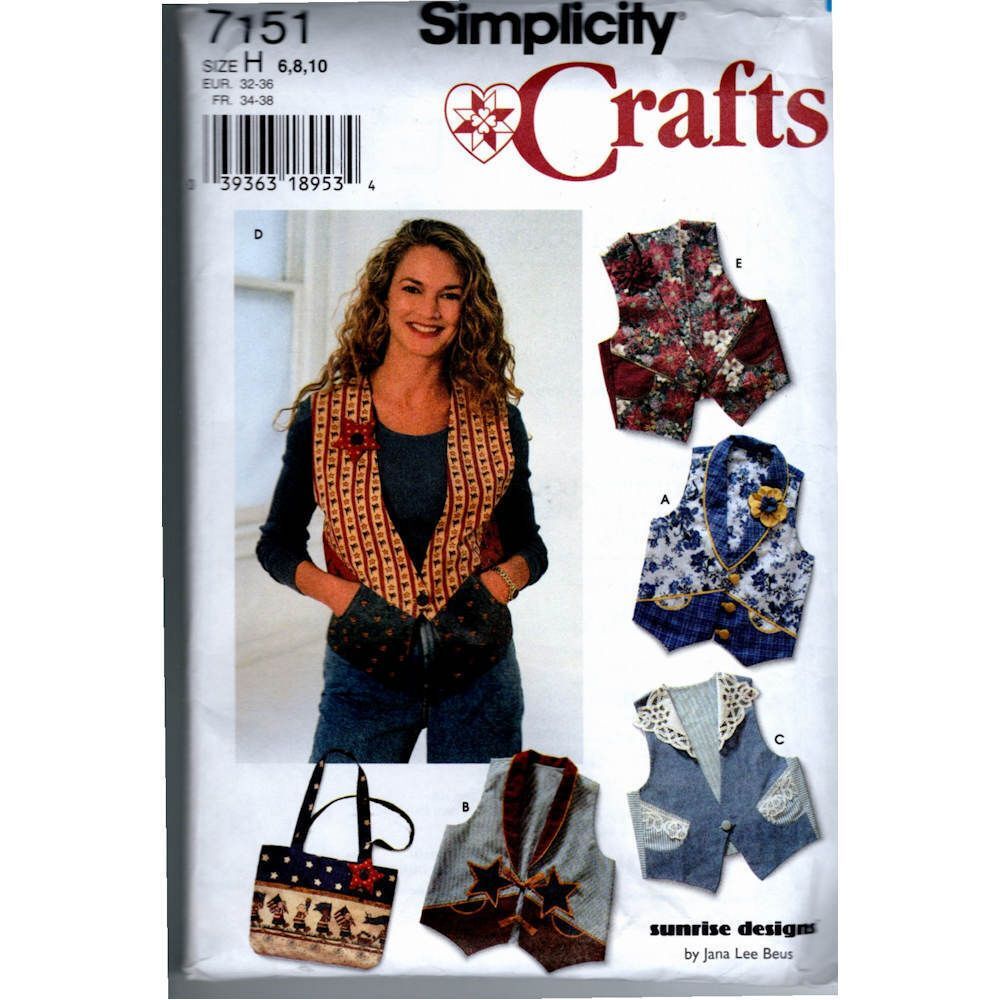 Simplicity 7151 NEW Crafts Sewing Pattern Vests 6 8 10 Tote Bag Western UNCUT